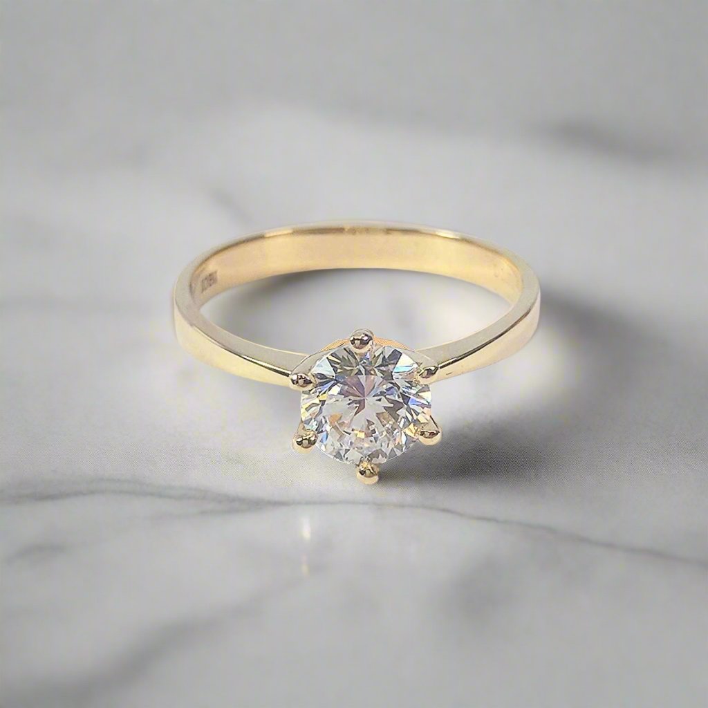 Nessa 1CT Round Simulated Diamond Solitaire 18K Yellow Gold Ring for Women