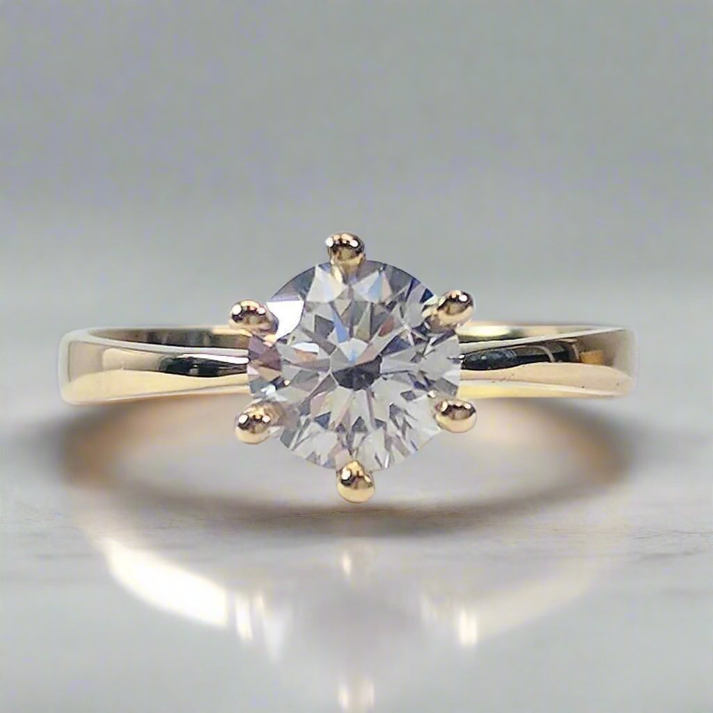 Nessa 1CT Round Simulated Diamond Solitaire 18K Yellow Gold Ring for Women