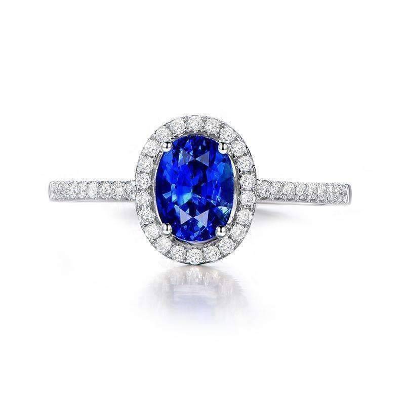 Cécile En Bleu 1.25CT Oval Petite Pavé Halo OB Simulated Diamond Ring for Women Bridal Engagement Wedding Anniversary Gift