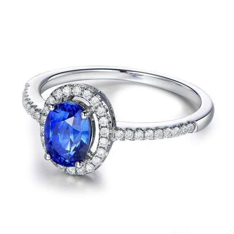 Cécile En Bleu 1.25CT Oval Petite Pavé Halo OB Simulated Diamond Ring for Women Bridal Engagement Wedding Anniversary Gift