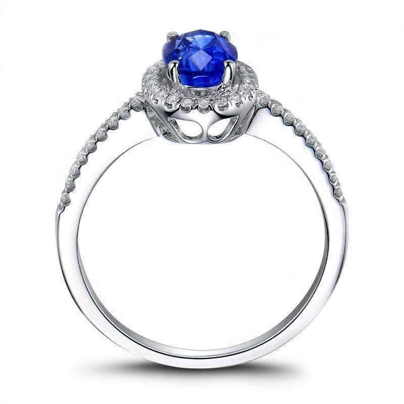 Cécile En Bleu 1.25CT Oval Petite Pavé Halo OB Simulated Diamond Ring for Women Bridal Engagement Wedding Anniversary Gift
