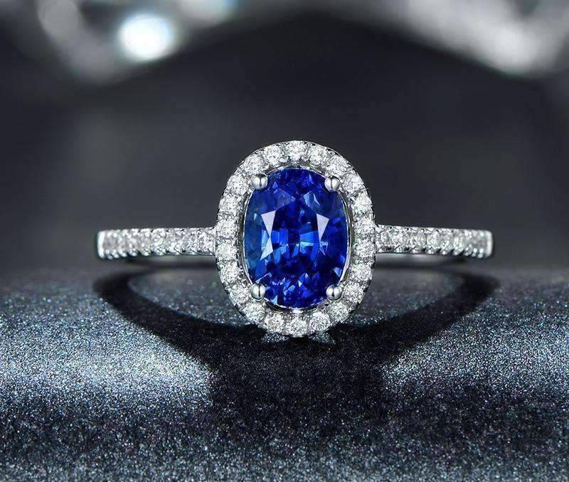 Cécile En Bleu 1.25CT Oval Petite Pavé Halo OB Simulated Diamond Ring for Women Bridal Engagement Wedding Anniversary Gift