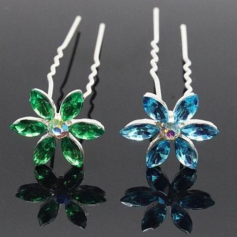 Fun Flowers Crystal and Rhinestone Silver Plated Hair Pins