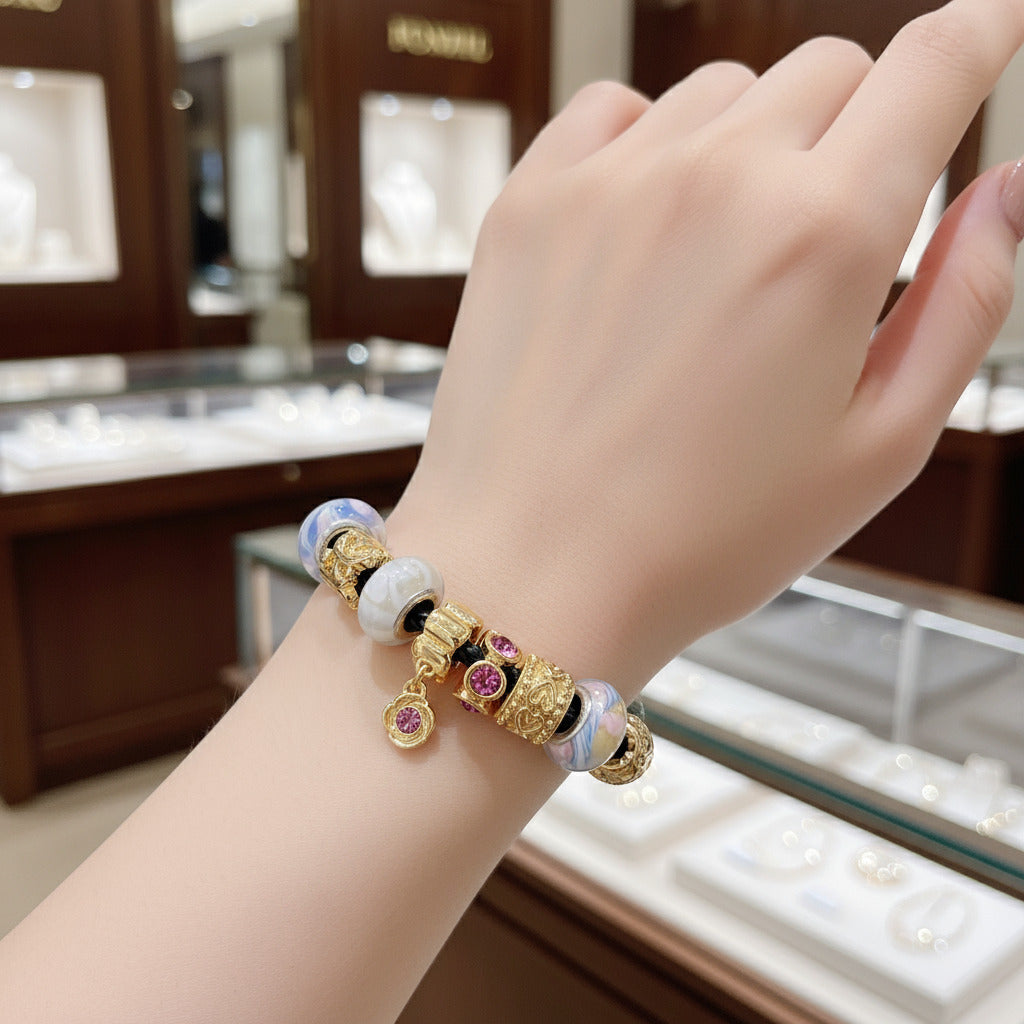 Feshionn IOBI bracelets Black Gold and Glass Black Leather Braid Bracelet