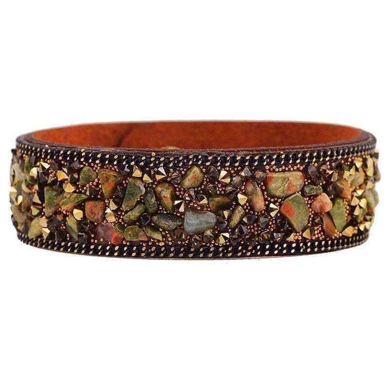 Feshionn IOBI bracelets Brown ON SALE - Treasure Gemstone Encrusted Sueded Leather Wrap Bracelet ~ Six Earthy Colors
