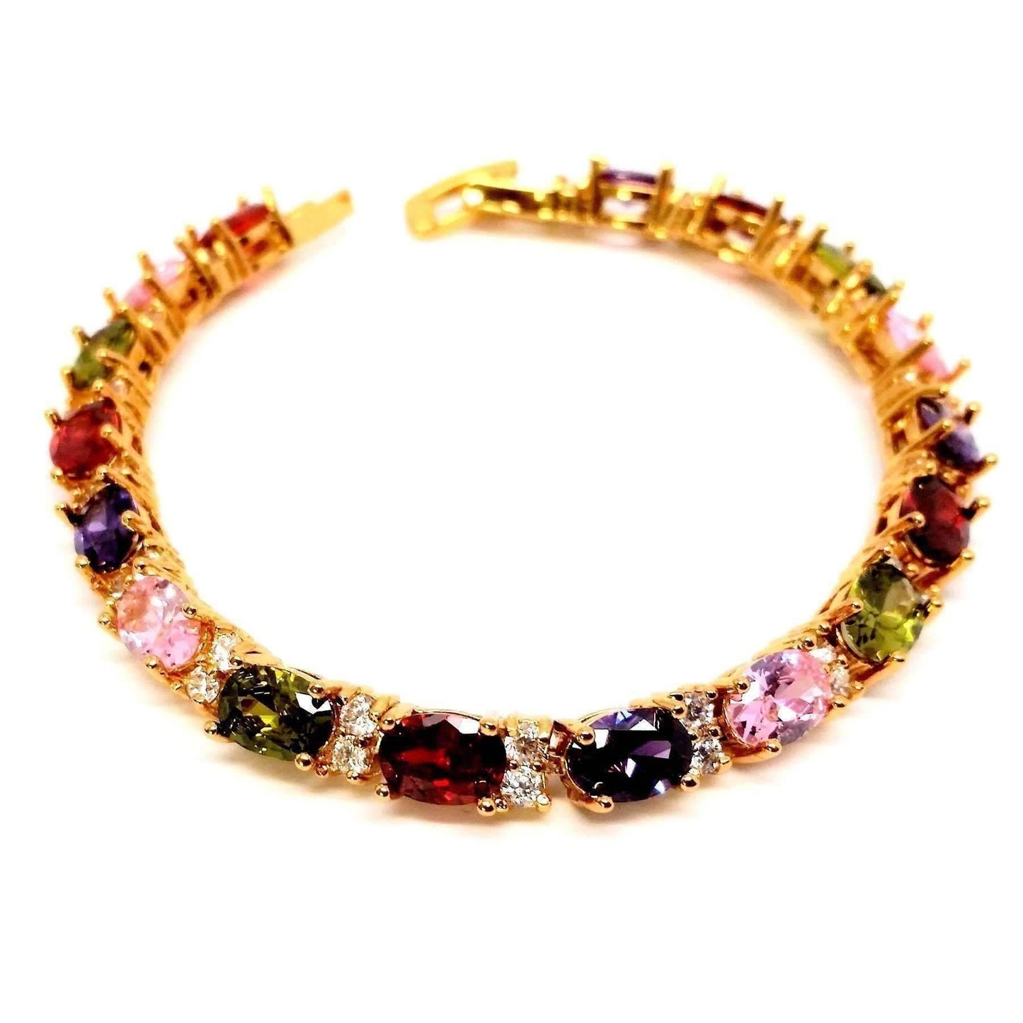 Feshionn IOBI bracelets Multicolor Oval Austrian Crystal Tennis Bracelet in Gold