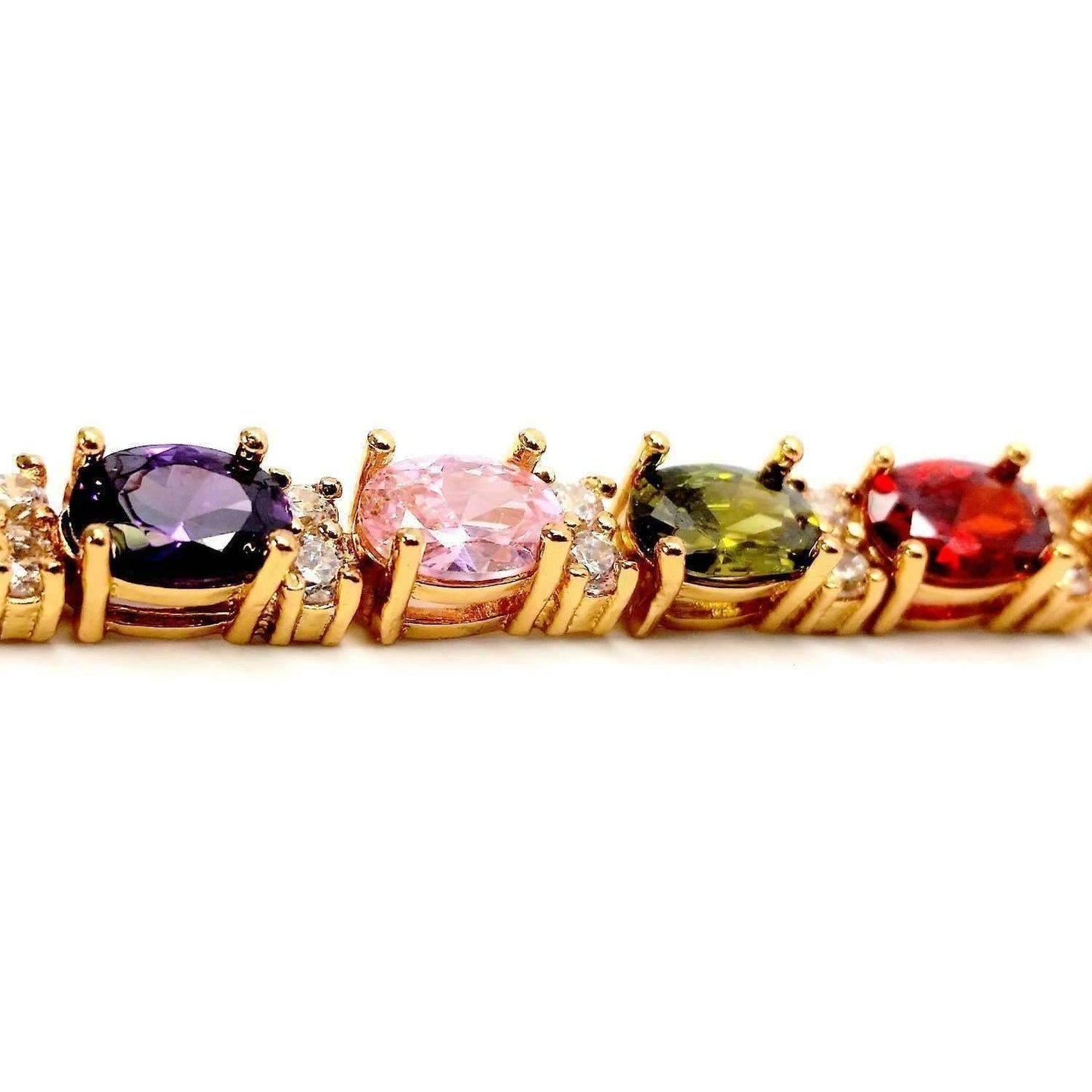 Feshionn IOBI bracelets Multicolor Oval Austrian Crystal Tennis Bracelet in Gold