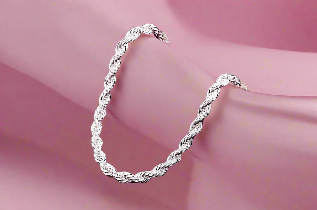 Feshionn IOBI bracelets ON SALE - Diamond Cut Rope Chain Sterling Silver Bracelet