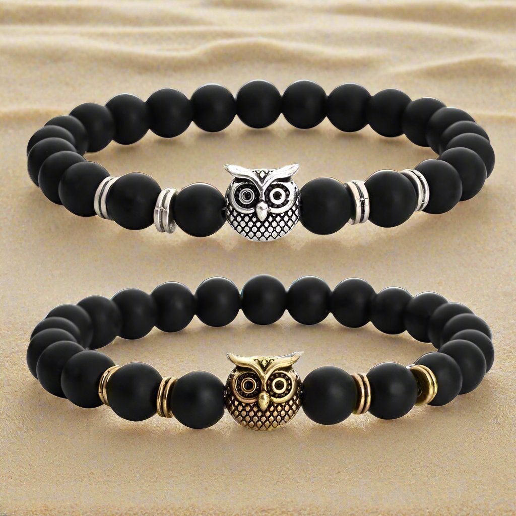 Feshionn IOBI bracelets ON SALE - Owl Genuine Black Agate Gemstone Bead Bracelet