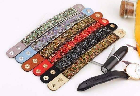 Feshionn IOBI bracelets ON SALE - Treasure Gemstone Encrusted Sueded Leather Wrap Bracelet ~ Six Earthy Colors