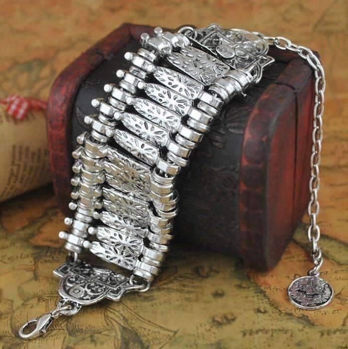 Feshionn IOBI bracelets Silver Vintage Turkish Coin Link Medallion Bracelet