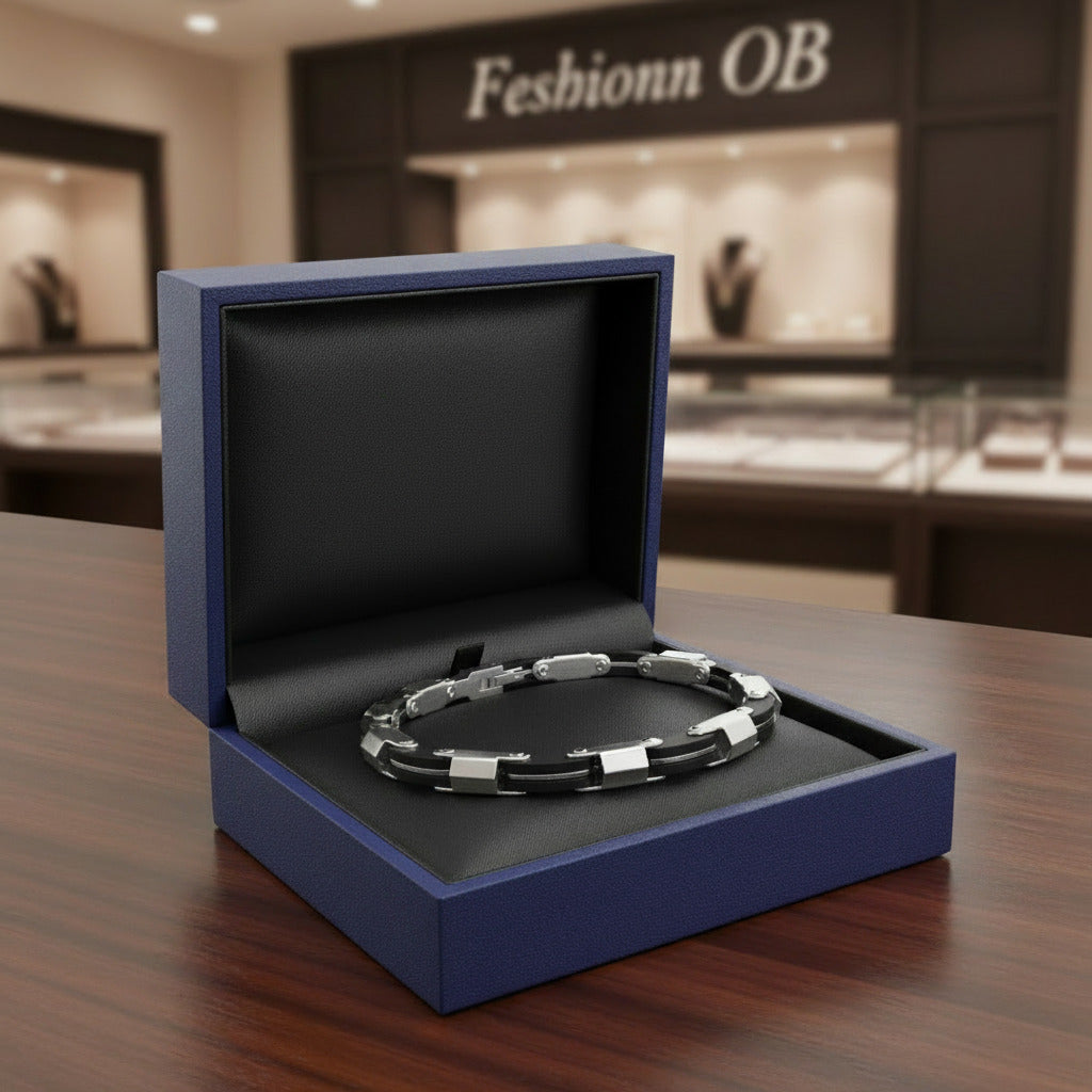 Feshionn IOBI bracelets Stainless Steel Bike Chain Stainless Steel Black Rubber Men's Bracelet