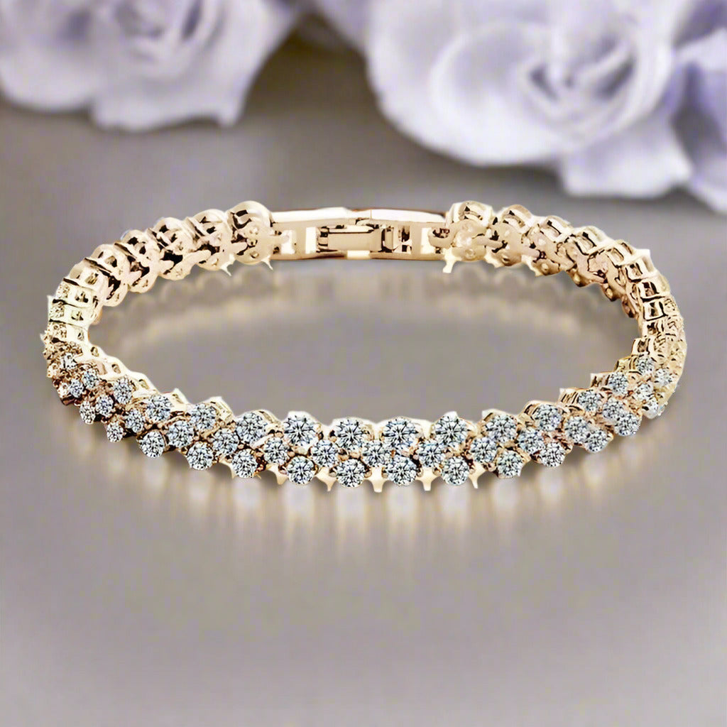 Feshionn IOBI bracelets Yellow Gold Mosaic 90 Swiss CZ Diamonds Tennis Bracelet In Three Colors