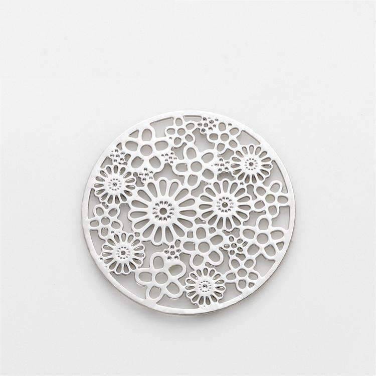 Feshionn IOBI Charms Flowers Round Cut Out Plate for Round Charm Locket Necklaces ~Choose Your Theme!