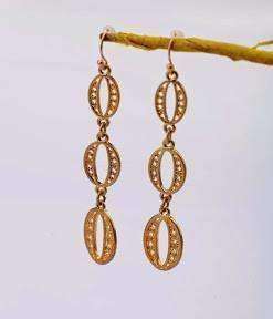 Feshionn IOBI Earrings Antiqued Gold Oval Coin Link Dangling Earrings