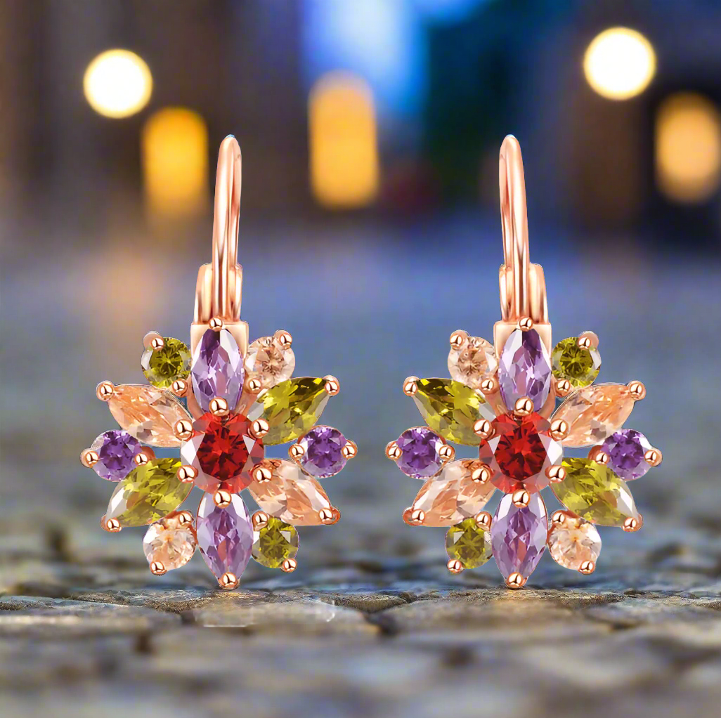 Feshionn IOBI Earrings Colorful on Rose Gold ON SALE - Brilliant Austrian Crystal Flower Earrings