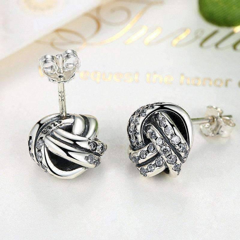 Feshionn IOBI Earrings CZ Accented Sterling Silver Love Knot Stud Earrings