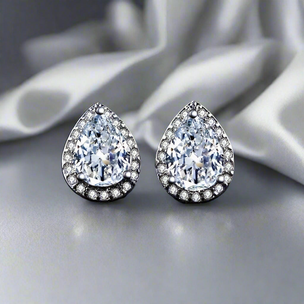 Feshionn IOBI Earrings Diamond White Diamond White Infused 1CT Austrian Crystal Pear Stud Earrings