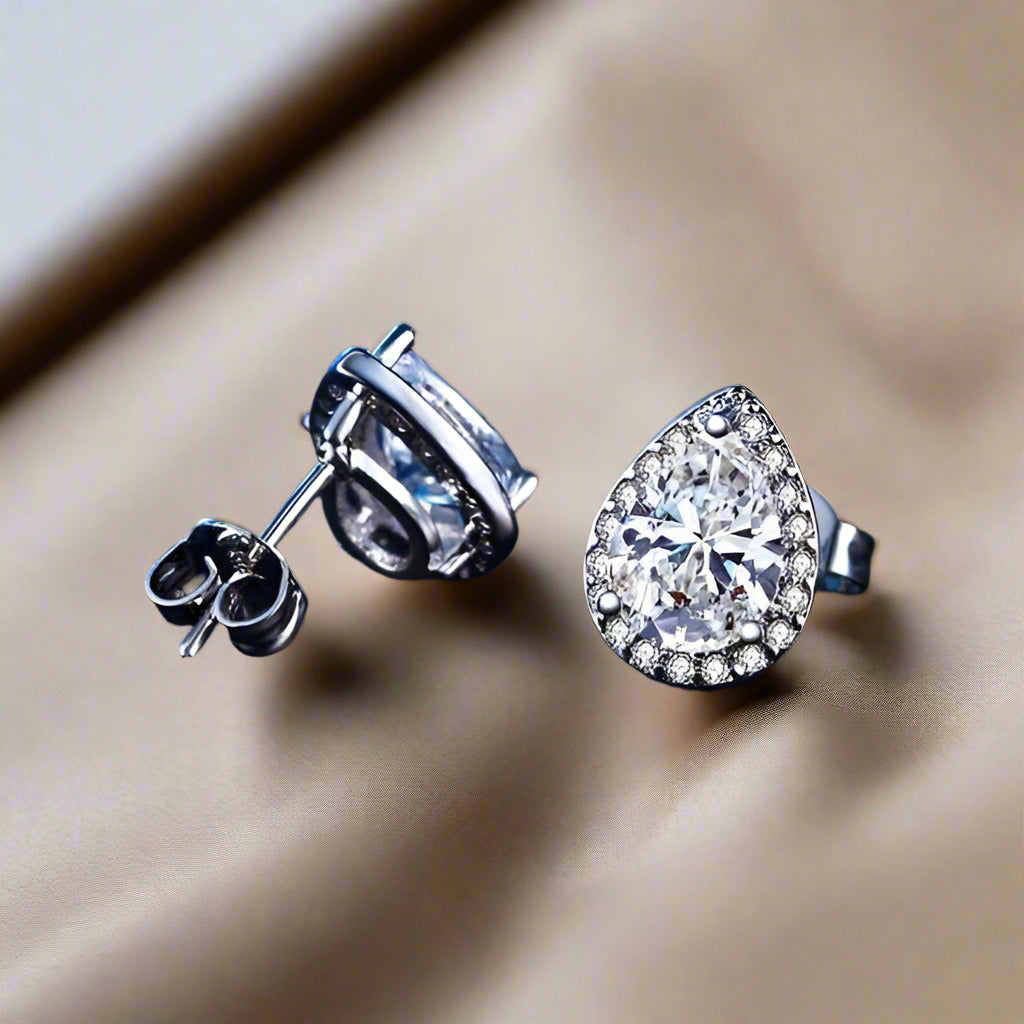 Feshionn IOBI Earrings Diamond White Infused 1CT Austrian Crystal Pear Stud Earrings