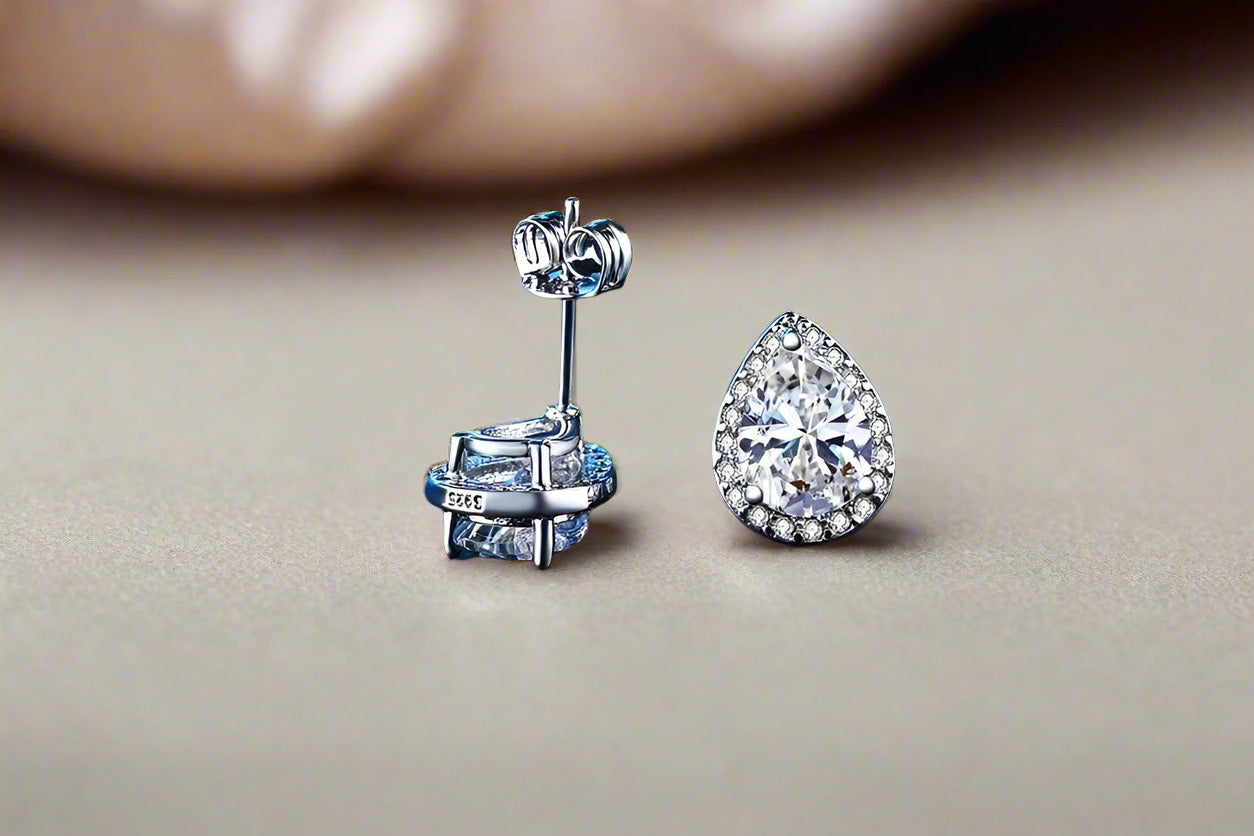 Feshionn IOBI Earrings Diamond White Infused 1CT Austrian Crystal Pear Stud Earrings