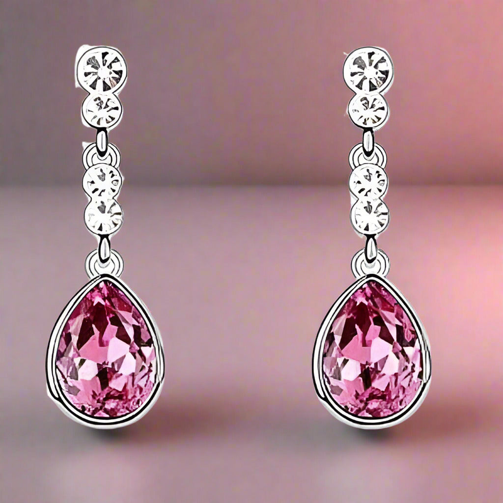 Feshionn IOBI Earrings Fuschia Pink IOBI Crystals Dew Drop Earrings - Choose Your Color