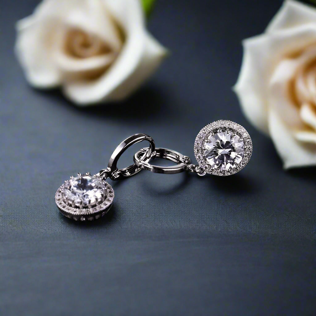 Feshionn IOBI Earrings Glorious Halo 2.4CTW Swiss CZ Drop Hoop Earrings