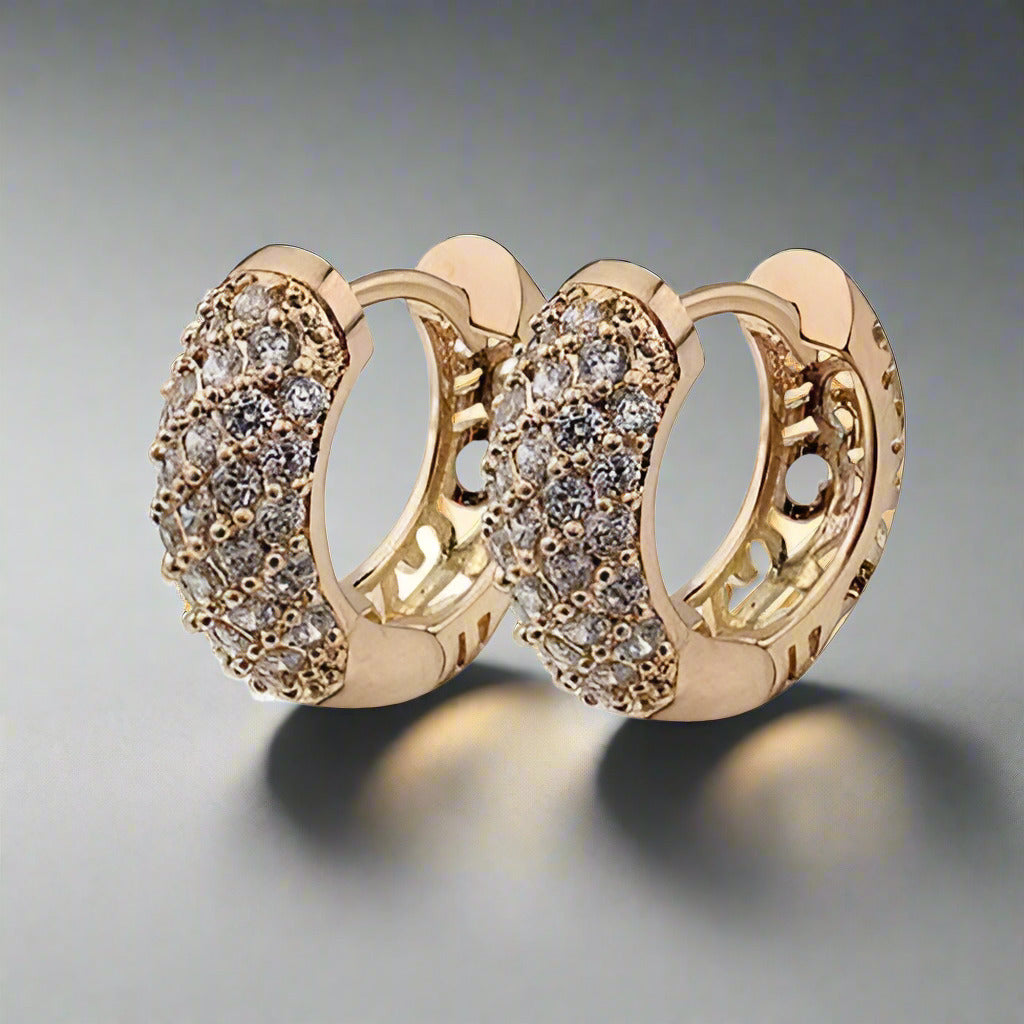 Feshionn IOBI Earrings Gold Petite Diamond Pave 18K Yellow Gold Filigree Hoop Earrings