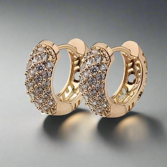 Feshionn IOBI Earrings Gold Petite Diamond Pave 18K Yellow Gold Filigree Hoop Earrings