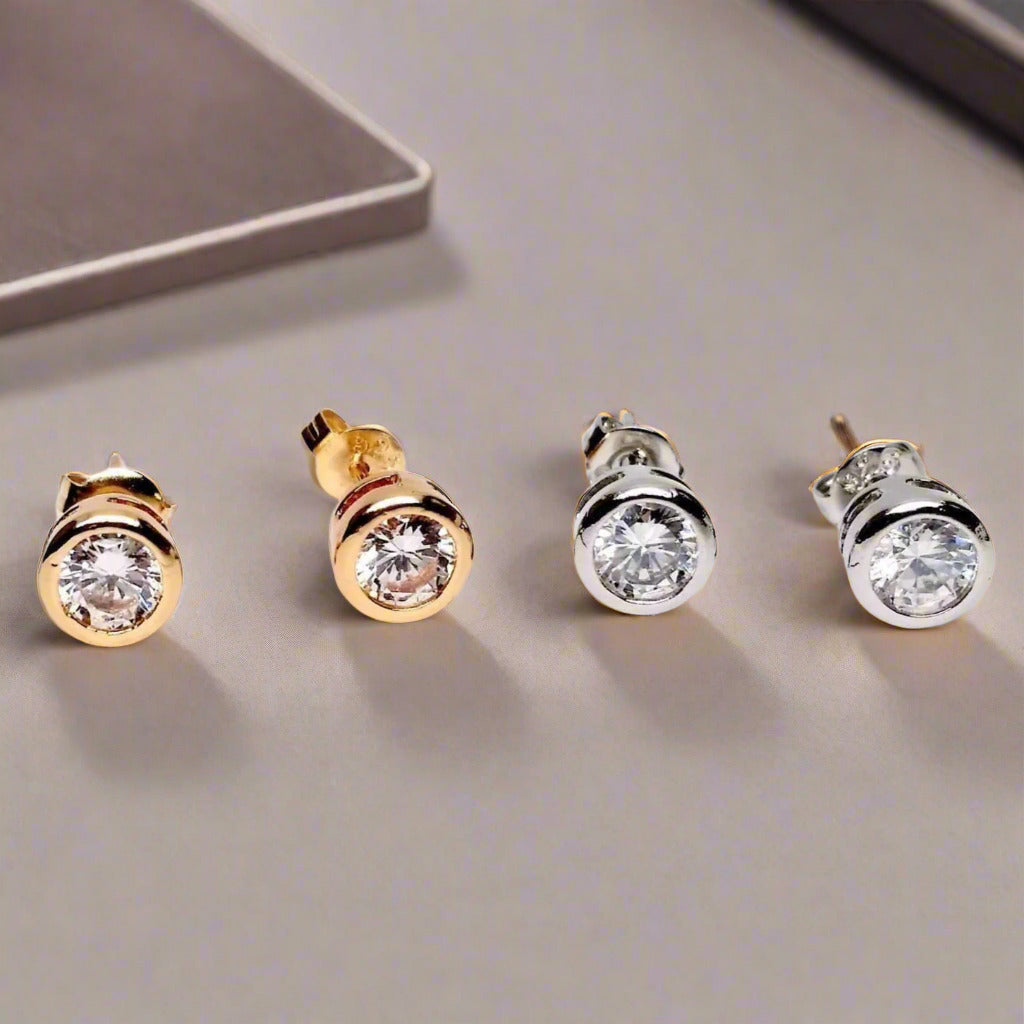Feshionn IOBI Earrings ON SALE - Bezel IOBI Crystals Stud Earrings