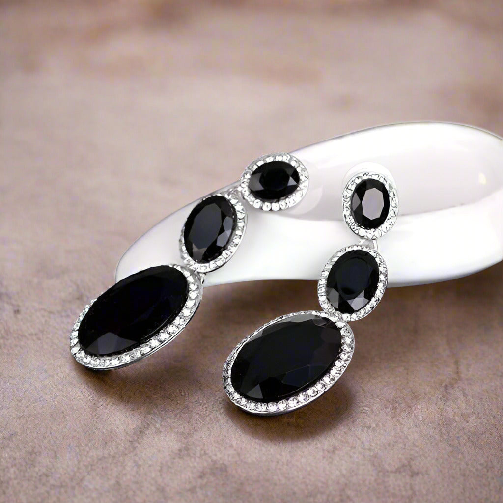 Feshionn IOBI Earrings ON SALE - Evening Elegance Triple Crystal Drop Earrings - Two Colors To Choose