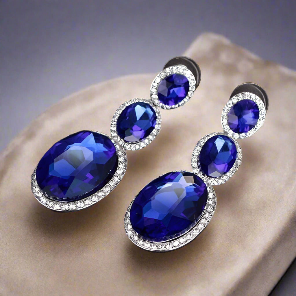 Feshionn IOBI Earrings ON SALE - Evening Elegance Triple Crystal Drop Earrings - Two Colors To Choose