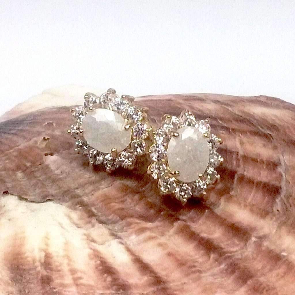 Feshionn IOBI Earrings Opal Polished Pastel Druzy Quartz & CZ Stud Earrings - Your Choice of Color