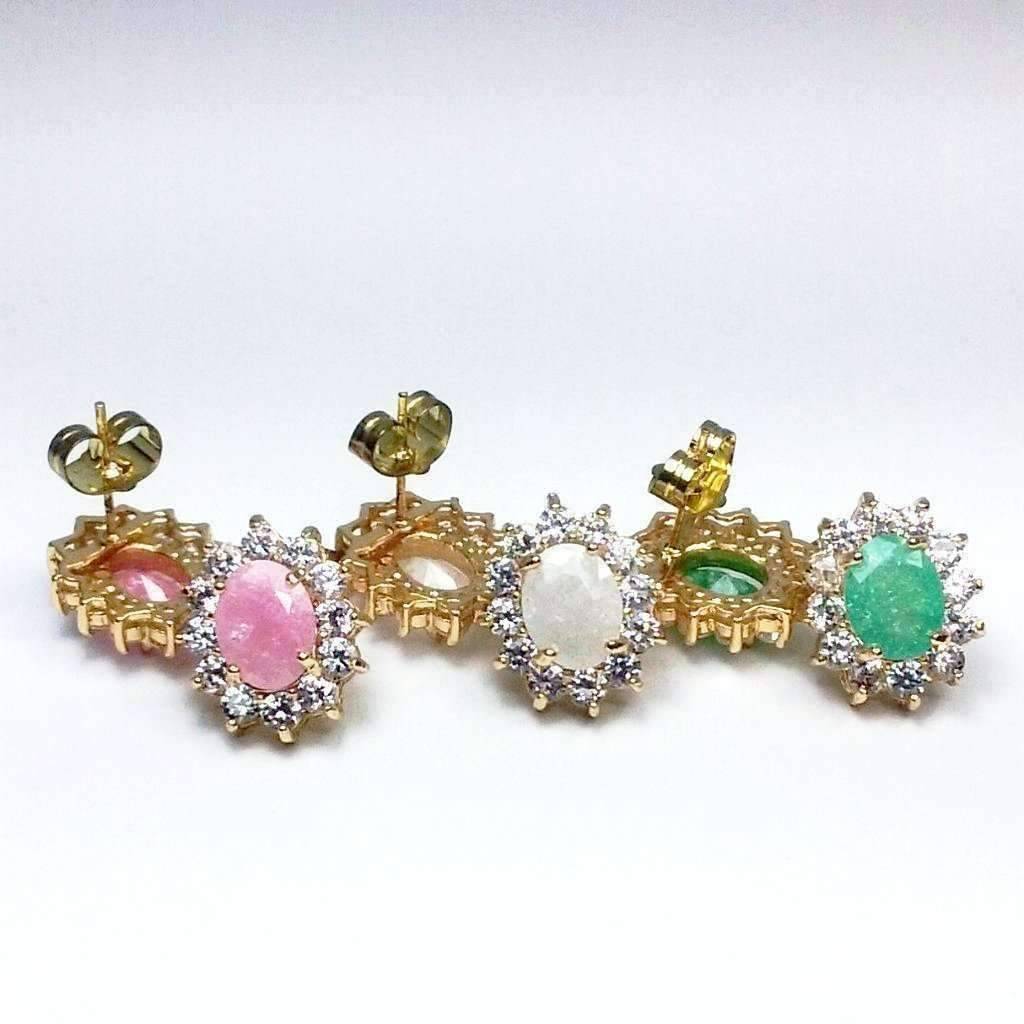 Feshionn IOBI Earrings Polished Pastel Druzy Quartz & CZ Stud Earrings - Your Choice of Color