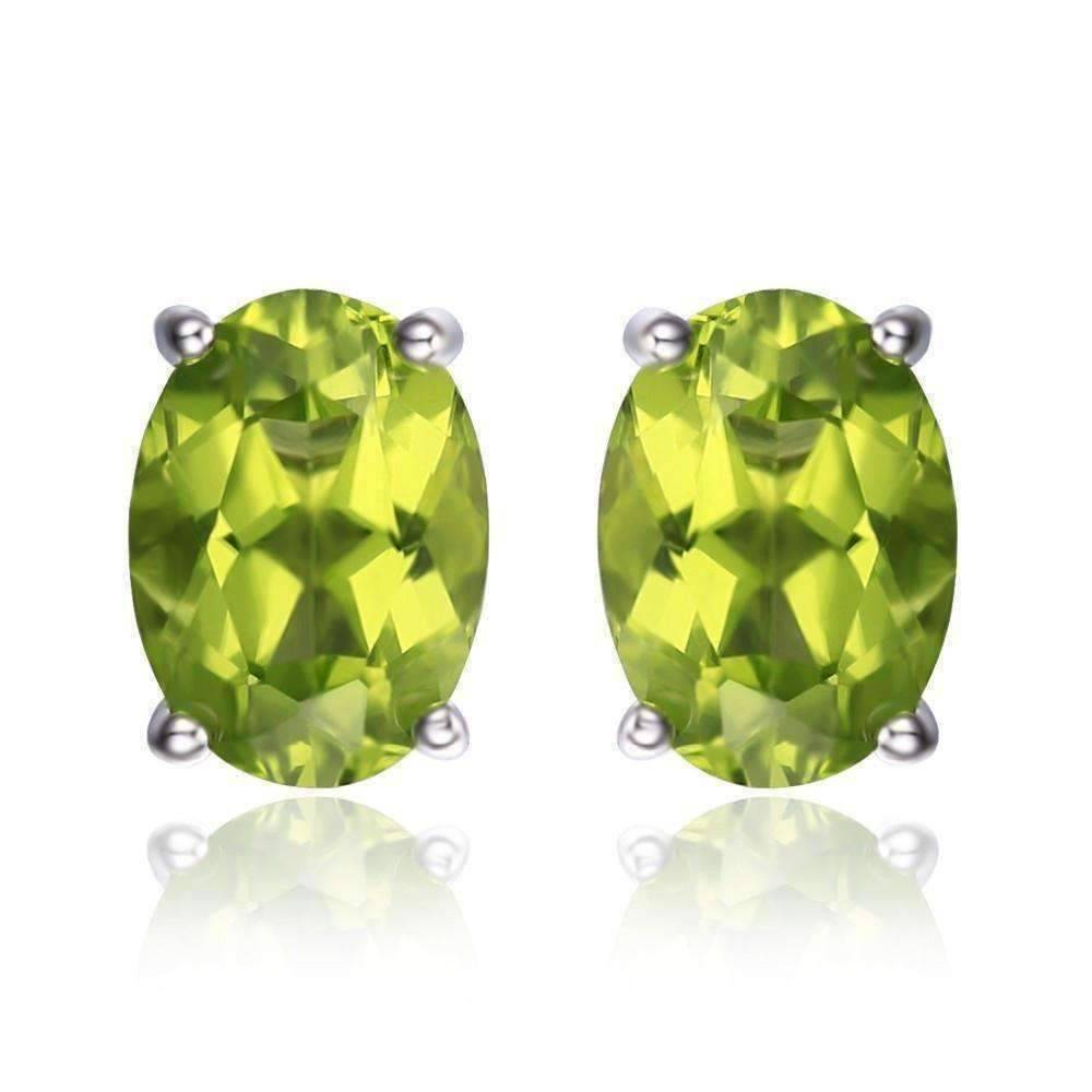Feshionn IOBI Earrings Precious Peridot Oval Cut Genuine 1.6CT IOBI Precious Gems Stud Earrings