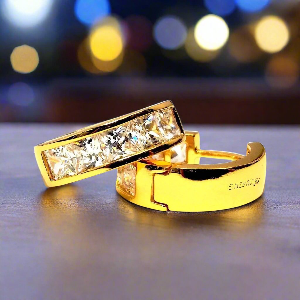 Feshionn IOBI Earrings Princess Cut IOBI Crystals Huggie Earrings