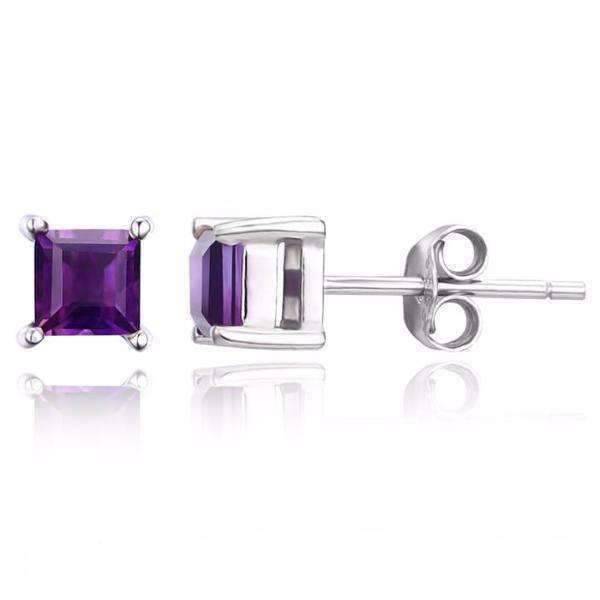 Feshionn IOBI Earrings Royal Purple Princess Cut 0.5 CT Genuine Amethyst IOBI Precious Gems Stud Earrings