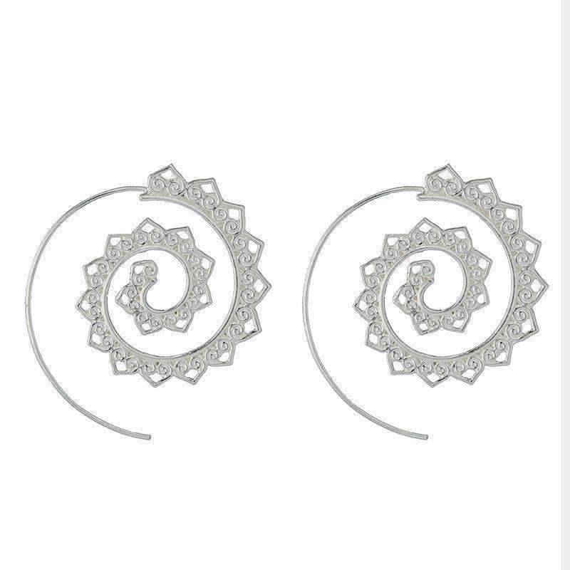 Feshionn IOBI Earrings Silver Tone Eternal Ornate Spiral Hoop Earrings in Silver or Gold Tone