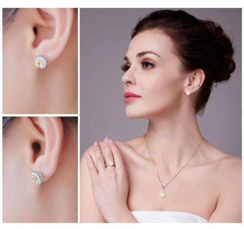 Feshionn IOBI Earrings Spanish Gold Halo 1CTW Genuine Citrine IOBI Precious Gems Earrings