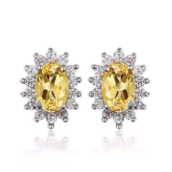 Feshionn IOBI Earrings Spanish Gold Halo 1CTW Genuine Citrine IOBI Precious Gems Earrings