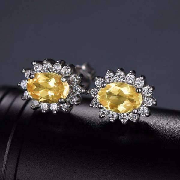 Feshionn IOBI Earrings Spanish Gold Halo 1CTW Genuine Citrine IOBI Precious Gems Earrings