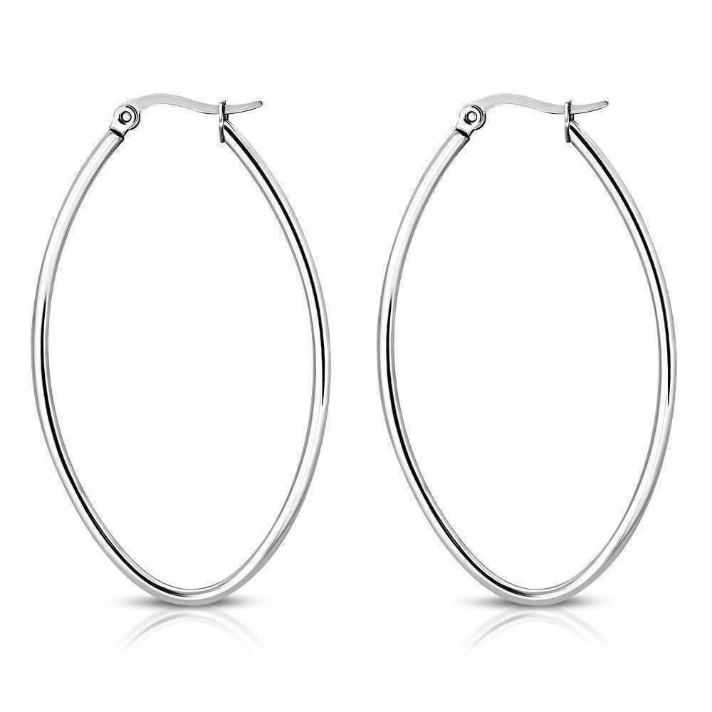 Feshionn IOBI Earrings Stainless Steel Elongated Oval Classic Polished Stainless Steel Hoop Earrings