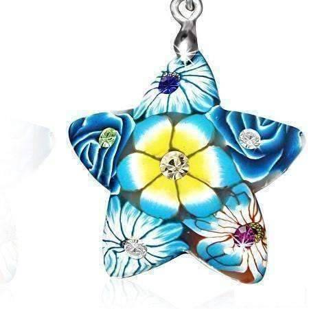 Feshionn IOBI Earrings Star Handcrafted Floral Cane Work Clay & CZ Earrings ~ Two Lively Colors to Choose From