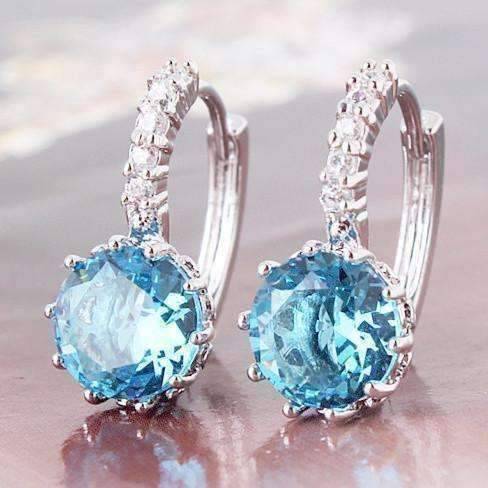 Feshionn IOBI Earrings White Gold Topaz CZ Solitaire Hoop Earrings