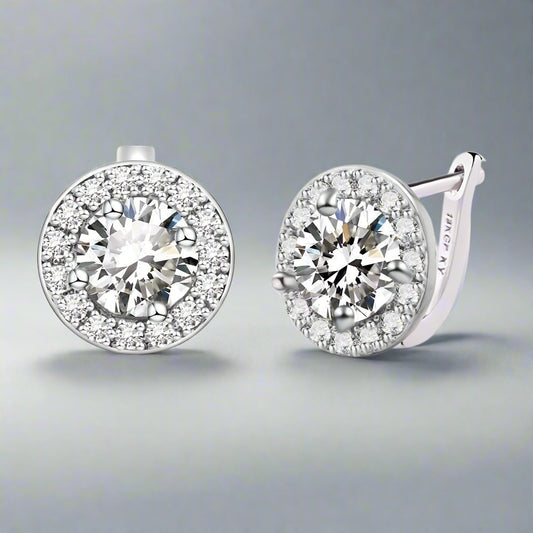 Feshionn IOBI Earrings White Sapphire ON SALE - Round Cut Halo Earrings in Five Elegant Colors