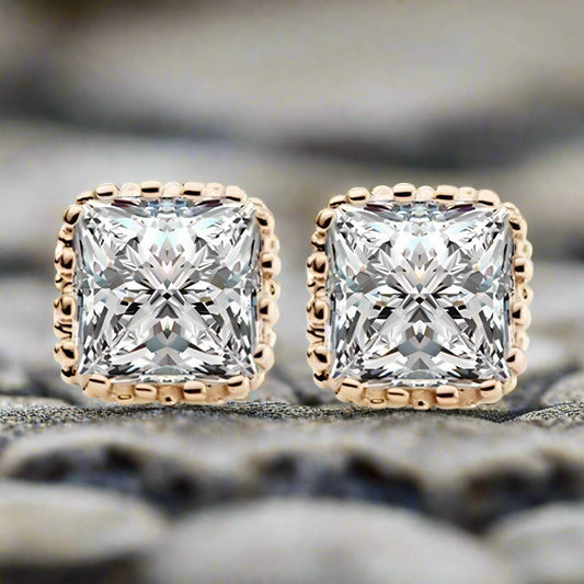 Feshionn IOBI Earrings Yellow Gold Plated Royal Princess 6mm Cut Simulated White Or Pink Sapphire Stud Earrings