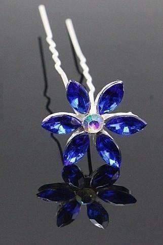 Feshionn IOBI Hair Jewelry Blue / 3 Fun Flowers Crystal and Rhinestone Silver Plated Hair Pins