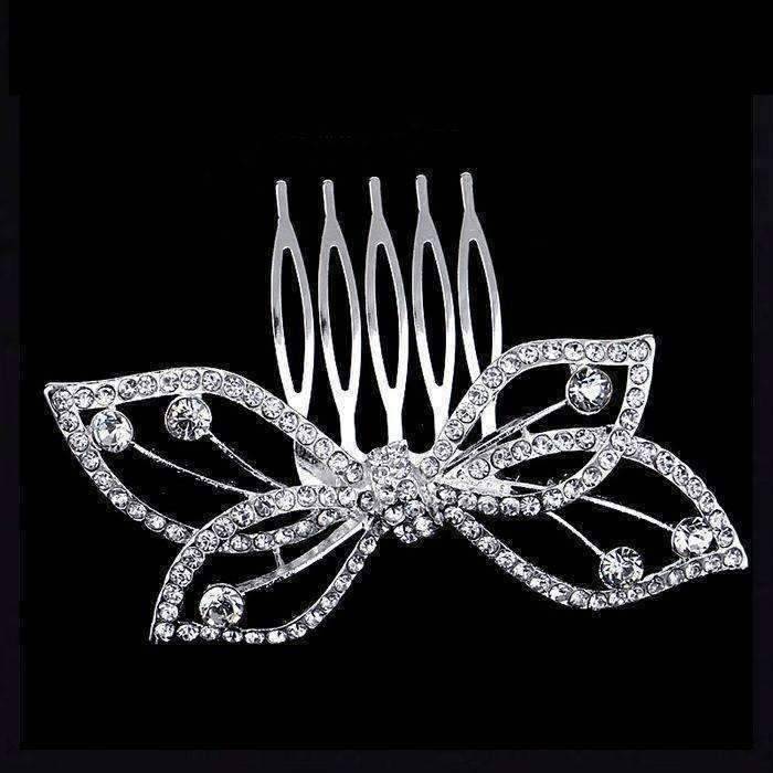 Feshionn IOBI Hair Jewelry Butterfly Bow Crystal and Silver Plated Hair Comb