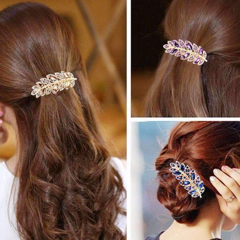 Feshionn IOBI Hair Jewelry Deep Pink Laurel Leaf Gold Hair Barrette 6 Fashionable Colors to Choose!
