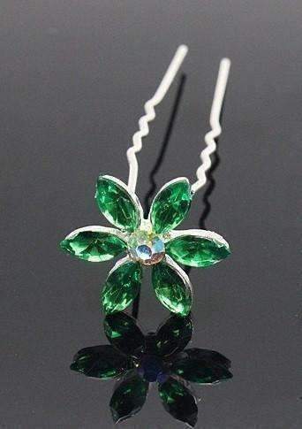 Feshionn IOBI Hair Jewelry Green / 1 Fun Flowers Crystal and Rhinestone Silver Plated Hair Pins