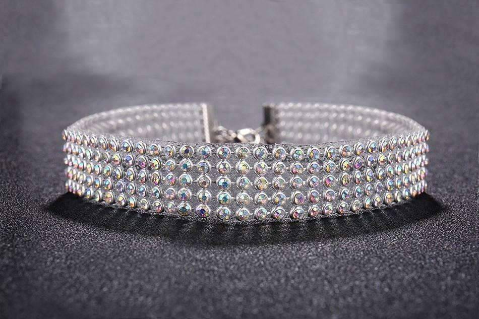 Feshionn IOBI Necklaces 5 Row / Rainbow Rainbow Jeweled Rhinestone Choker in Four Sizes